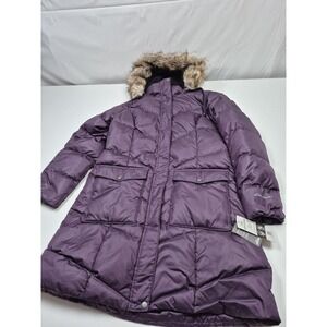 Eddie Bauer Coat Womens Large Purple Lodge Cascadian Down Hooded Long Parka